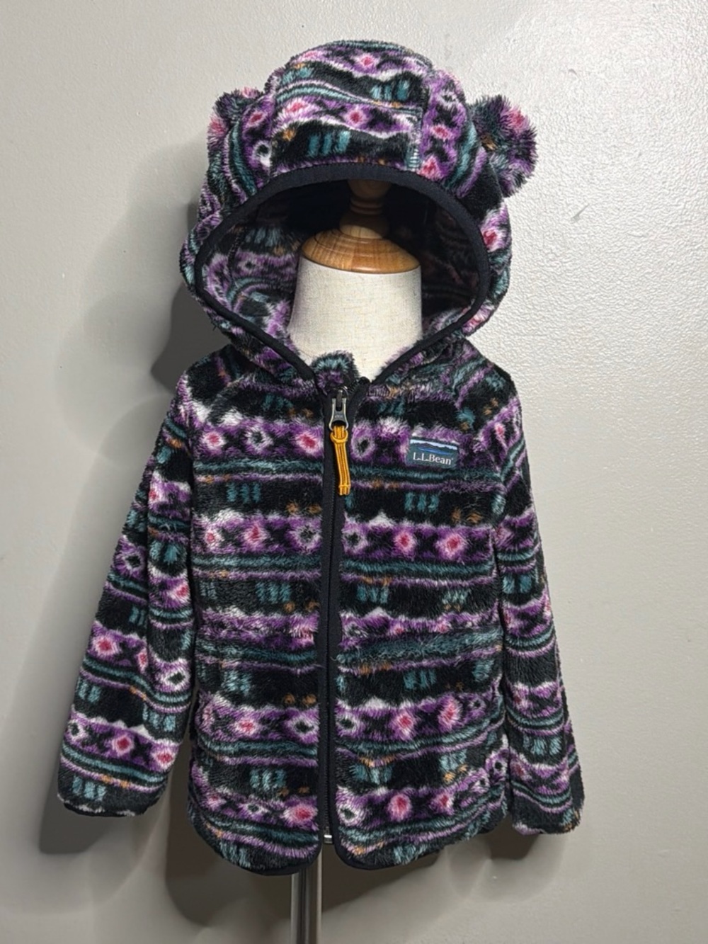 L.L. Bean Plush Hooded Jacket in Black, Purple, Teal and Cream